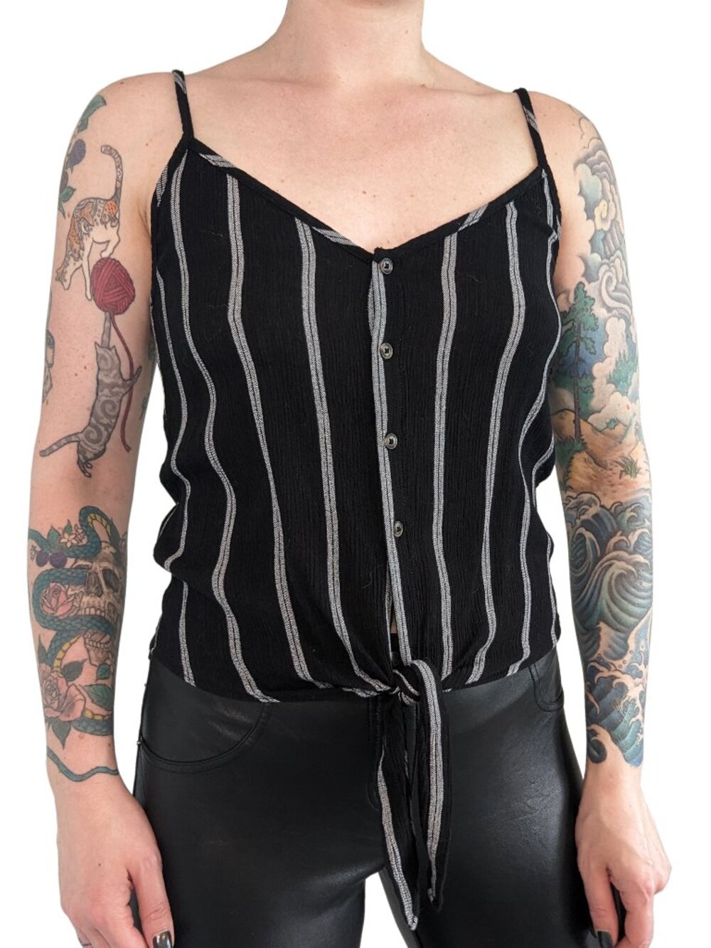H&M Black Tank-top White Stripes Tie Detail | 4